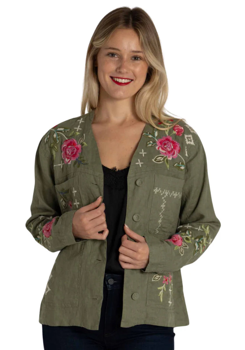 JOHNNY WAS Linen Workwear Jacket Catia, Tortoise