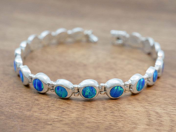 Round Blue Opal Linked Bracelet