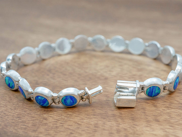 Round Blue Opal Linked Bracelet