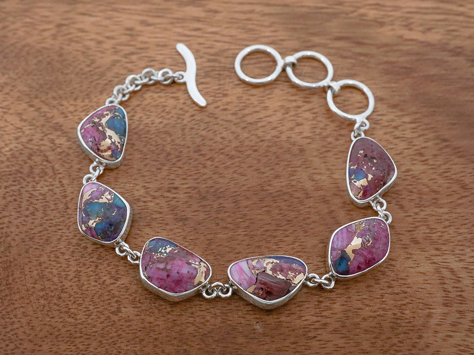 Bronzed Turquoise & Spiny Oyster Linked Bracelet