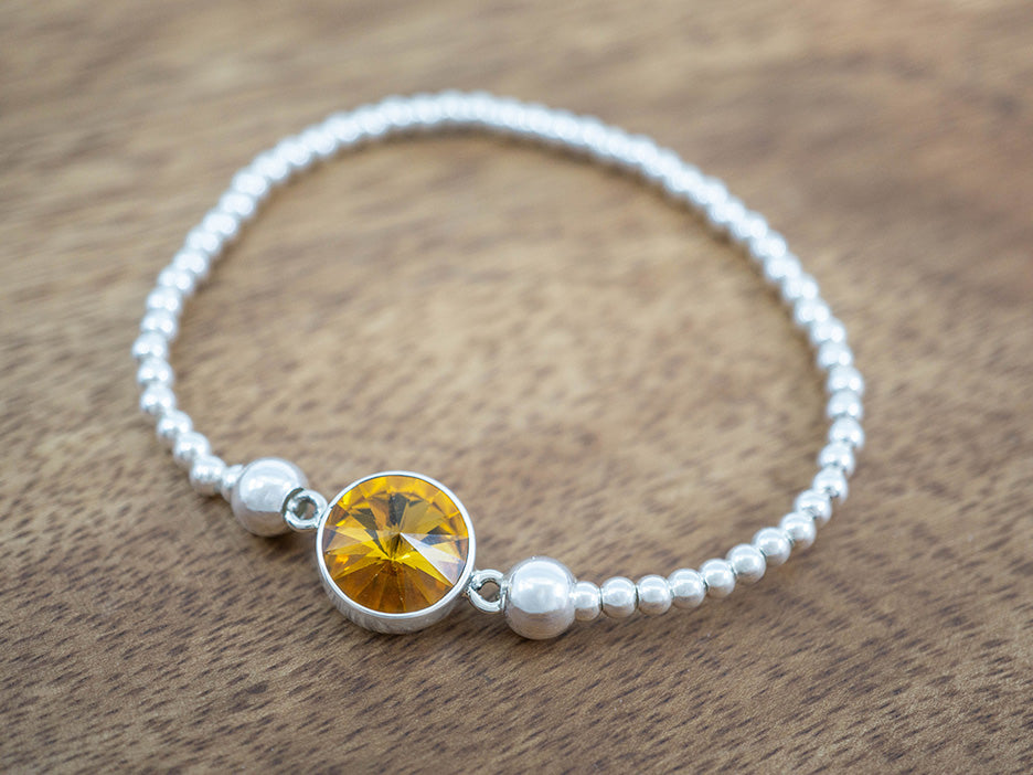 Beaded Stretch Bracelet w/ Center Crystal, Honey