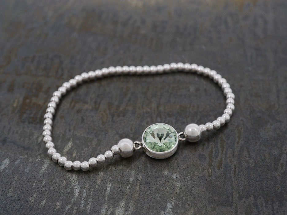 Beaded Stretch Bracelet w/ Center Crystal, Light Green