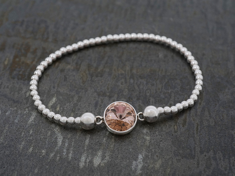 Beaded Stretch Bracelet w/ Center Crystal, Melon
