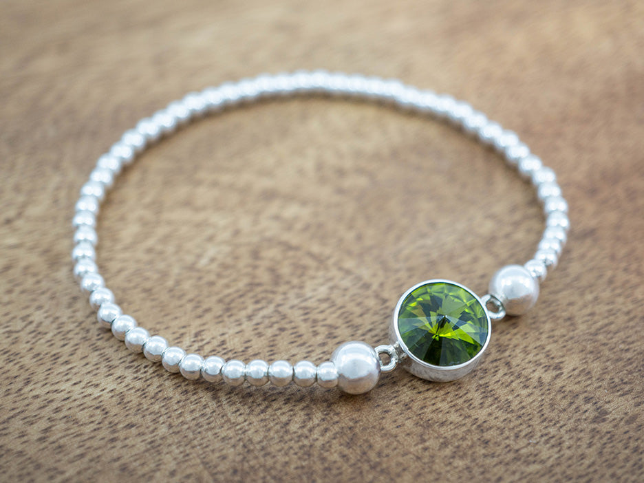 Beaded Stretch Bracelet w/ Center Crystal, Olive