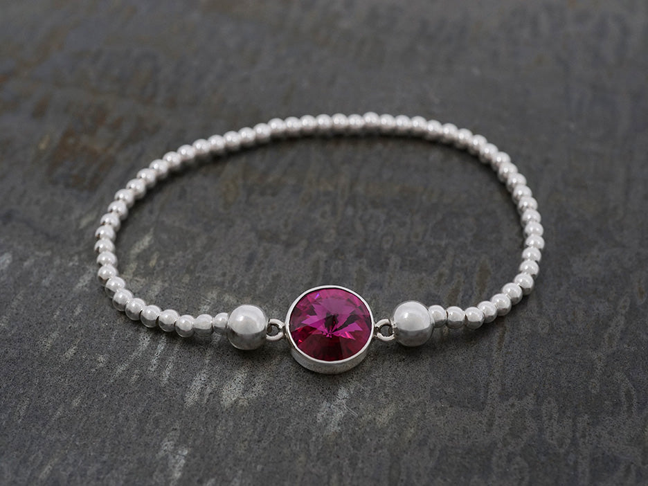 Beaded Stretch Bracelet w/ Center Crystal, Rose