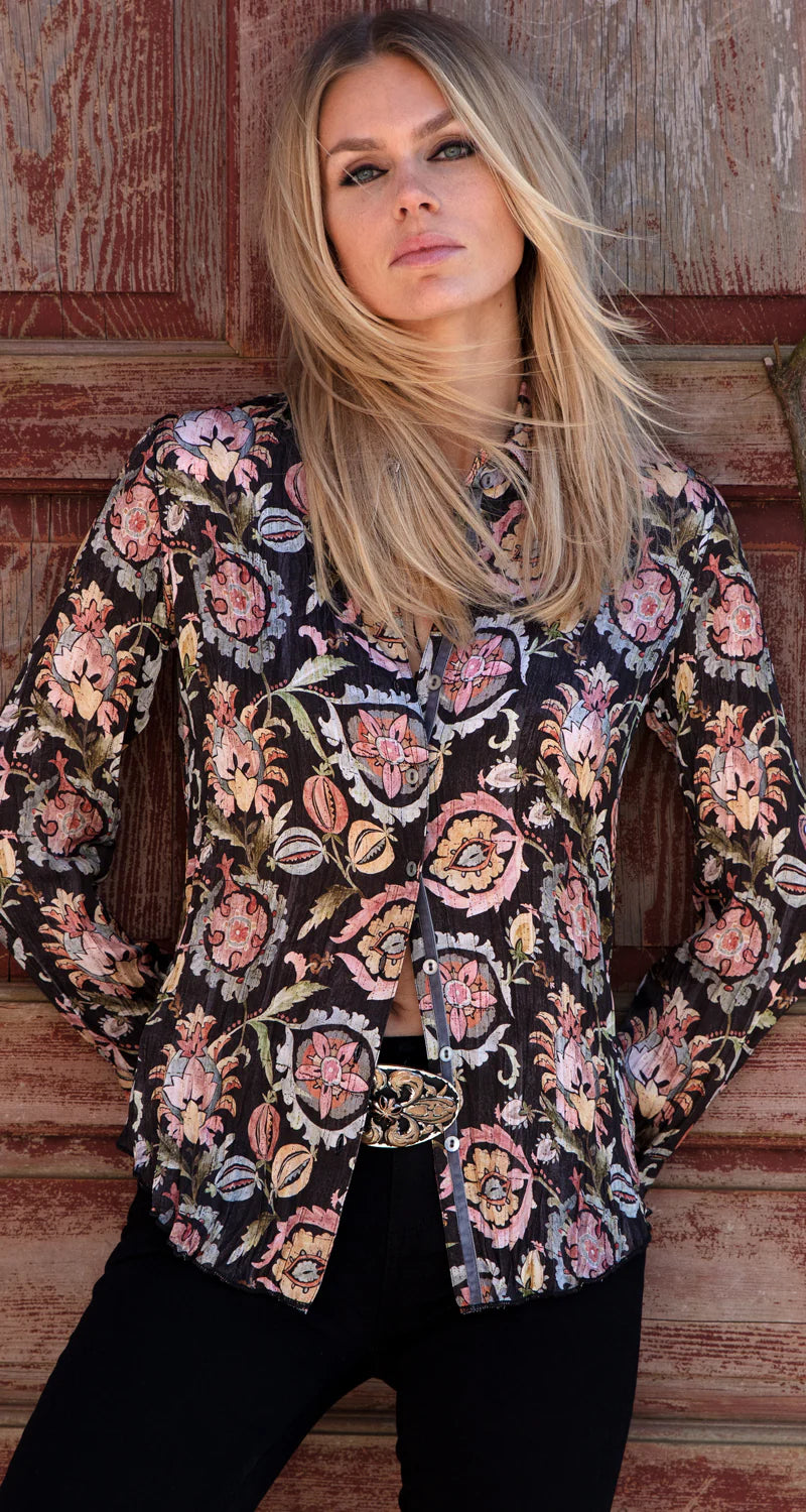 Java Bloom Blouse, Black Floral