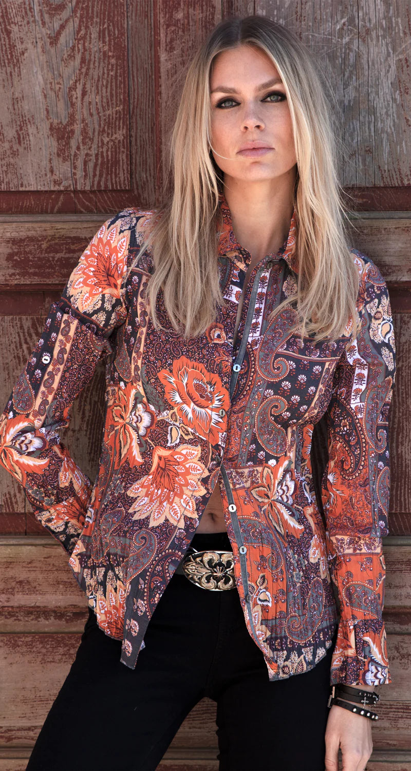 Bali Blouse, Rust Floral