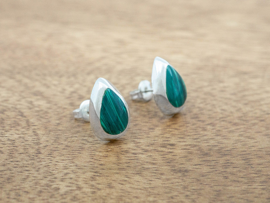 Malachite Green Stone Inlay Teardrop Studs