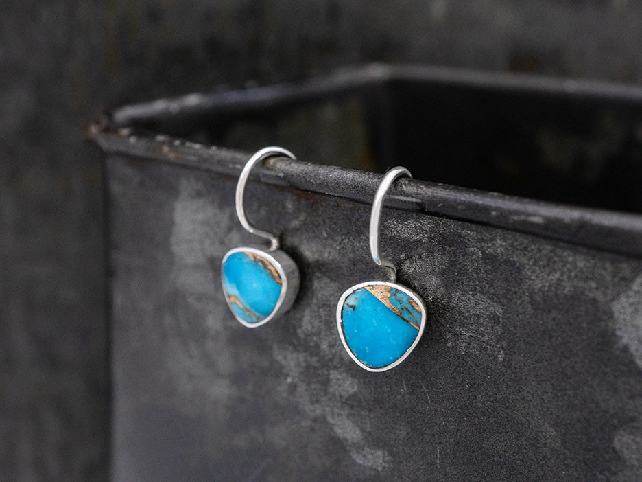 Bronzed Turquoise Trillion Earring on Hook