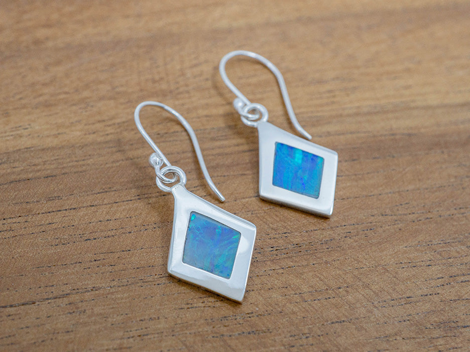 Blue Opal Inlay Earring on Hook