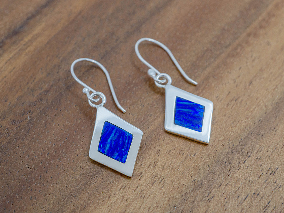 Dark Blue Opal Inlay Earring on Hook