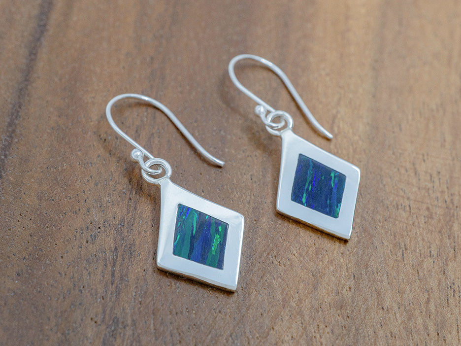 Emerald Green Opal Inlay Earring on Hook