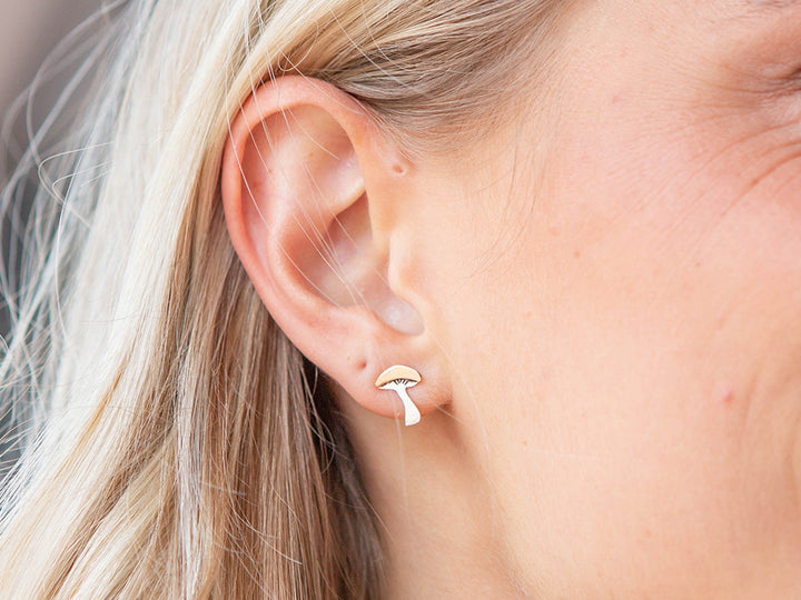 Silver & Copper Mushroom Earring on Post