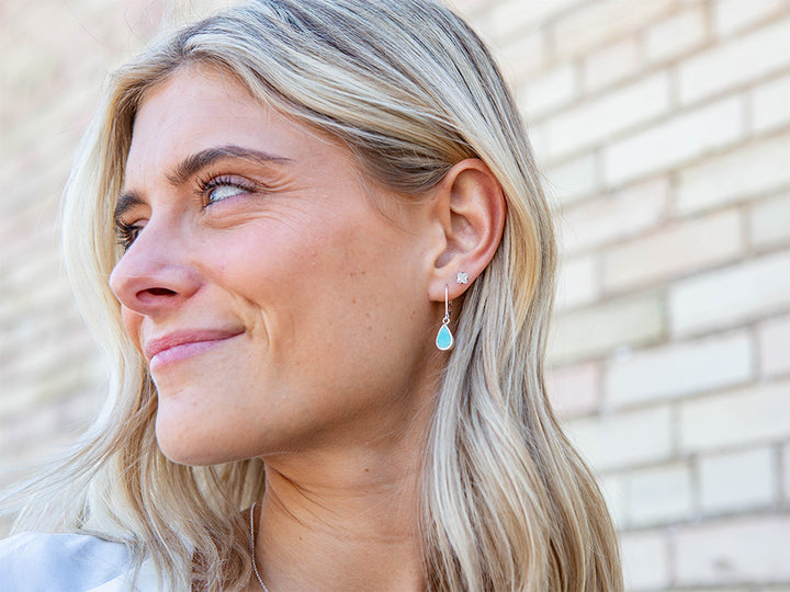 Turquoise Teardrop Earring on Lever Back