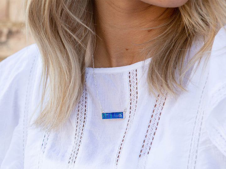 Dark Blue Opal Bar Necklace