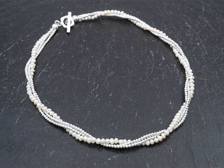Triple Strand Beads & Pearls Necklace
