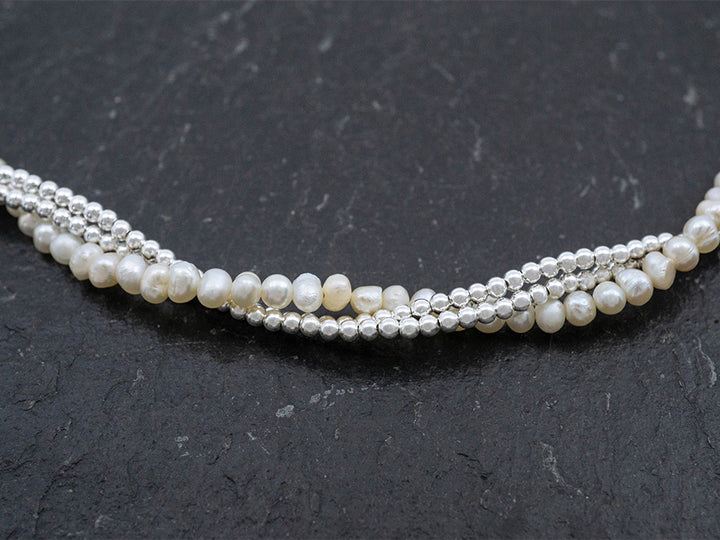 Triple Strand Beads & Pearls Necklace