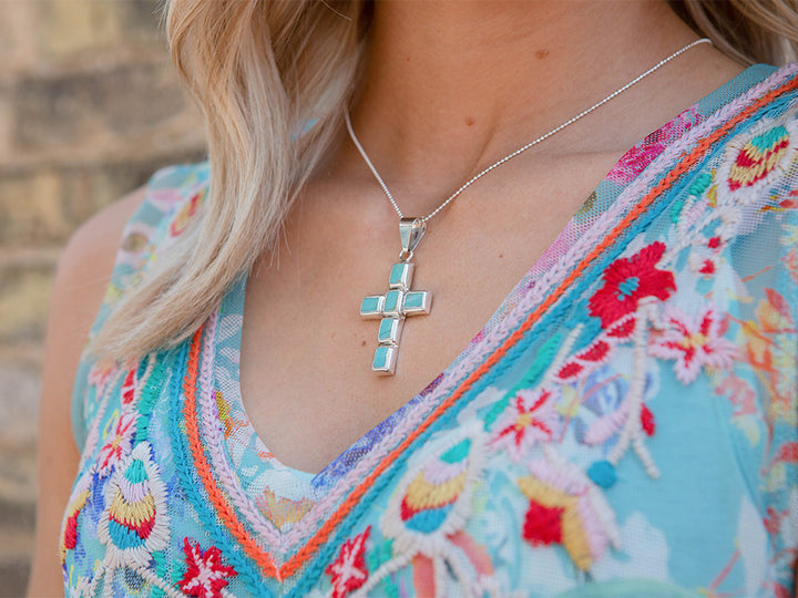 Turquoise Mosaic Cross Pendant