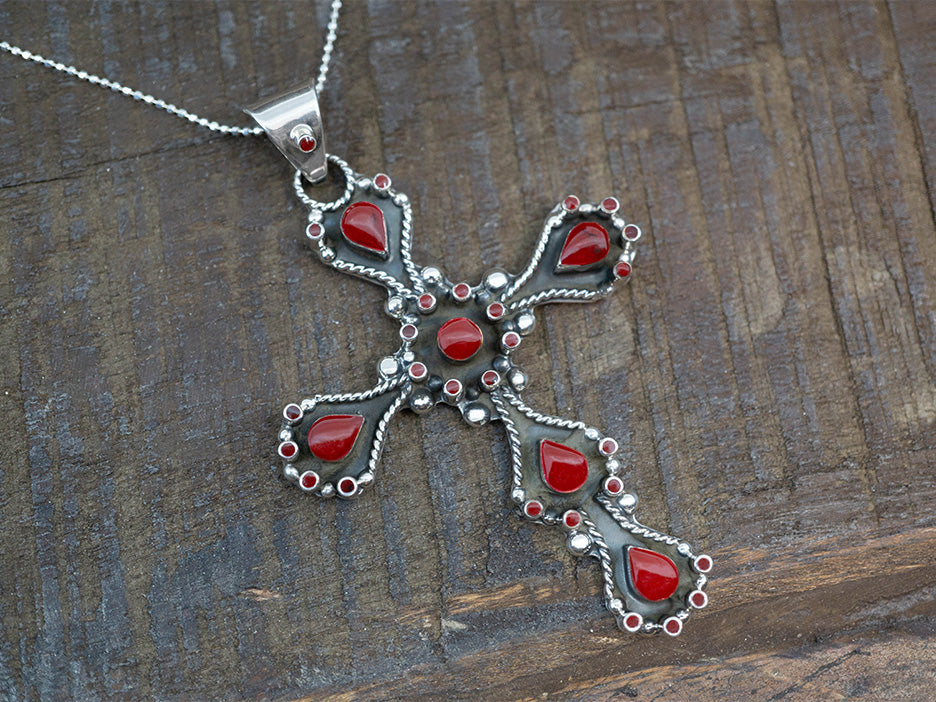 Oxidized Cross w/ Red Jasper