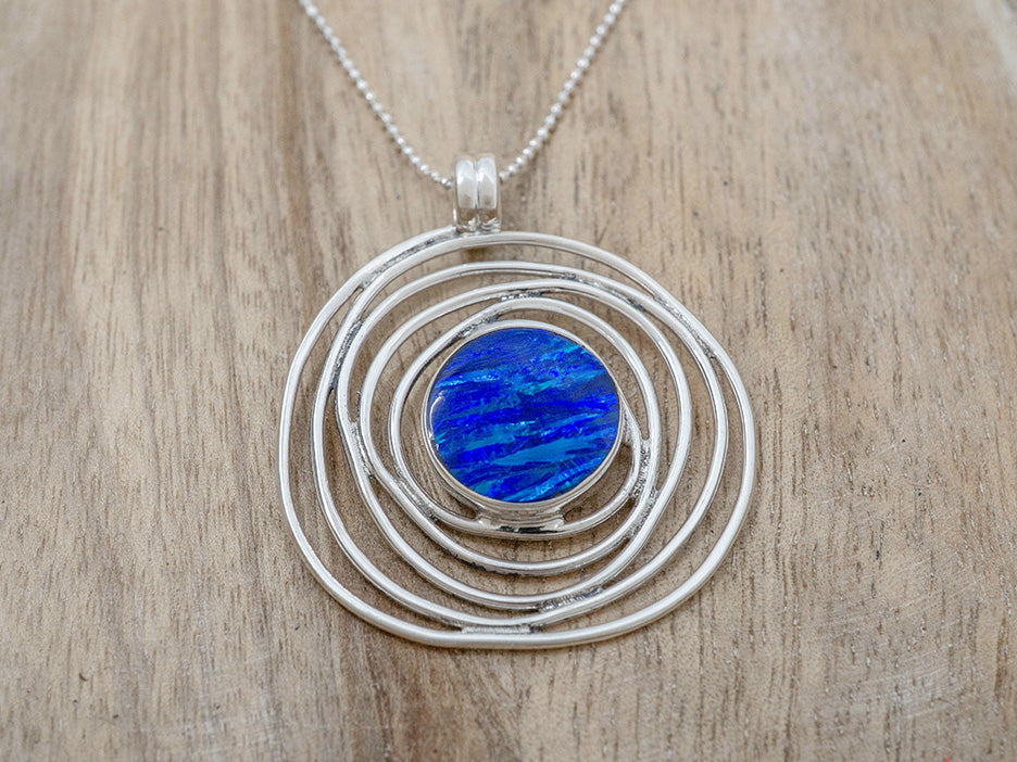 Swirl Pendant w/ Dark Blue Opal