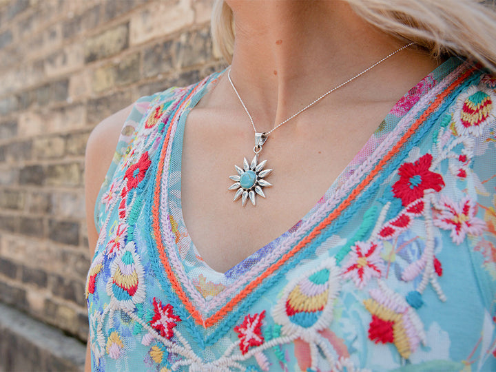 Mini Turquoise Sunburst Pendant
