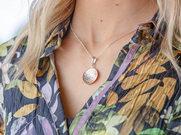 Hammered Silver Disc Pendant w/ Copper Rim