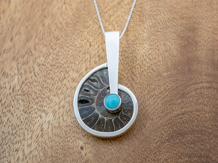 Ammonite Pendant w/ Turquoise Cabochon