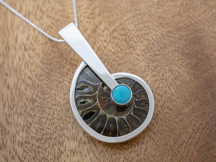 Ammonite Pendant w/ Turquoise Cabochon