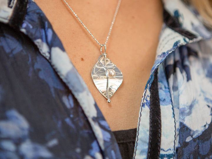 Modern Leaf Pendant w/ Pearl