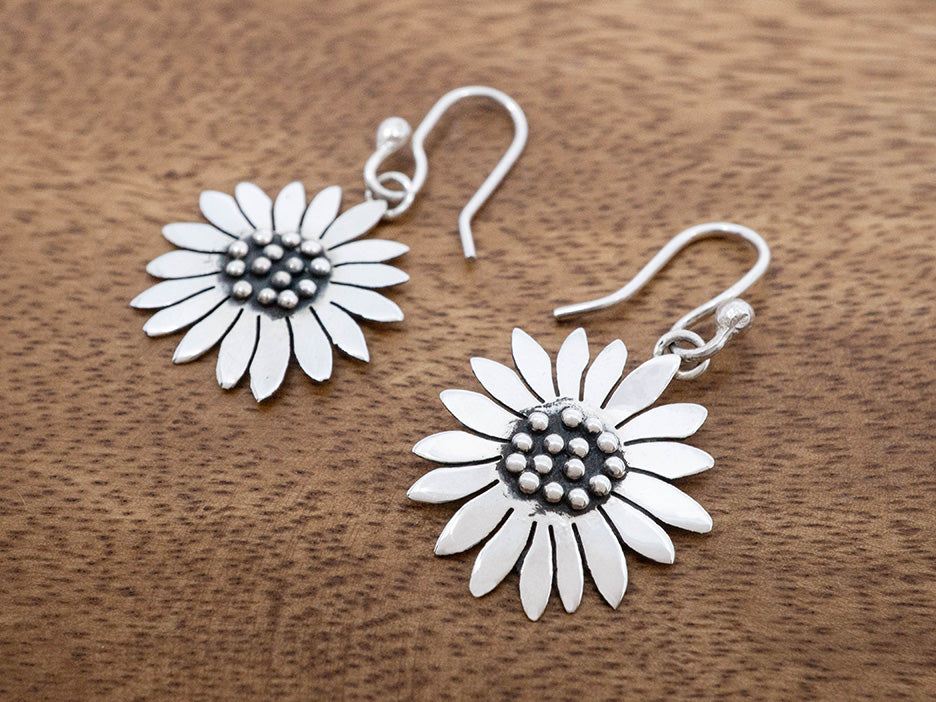 Silver Sunflower Earring on Hook