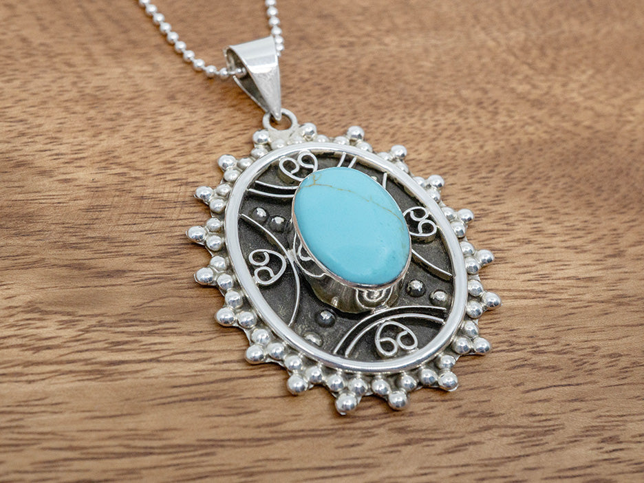 Vintage Style Oval Pendant w/ Turquoise Center