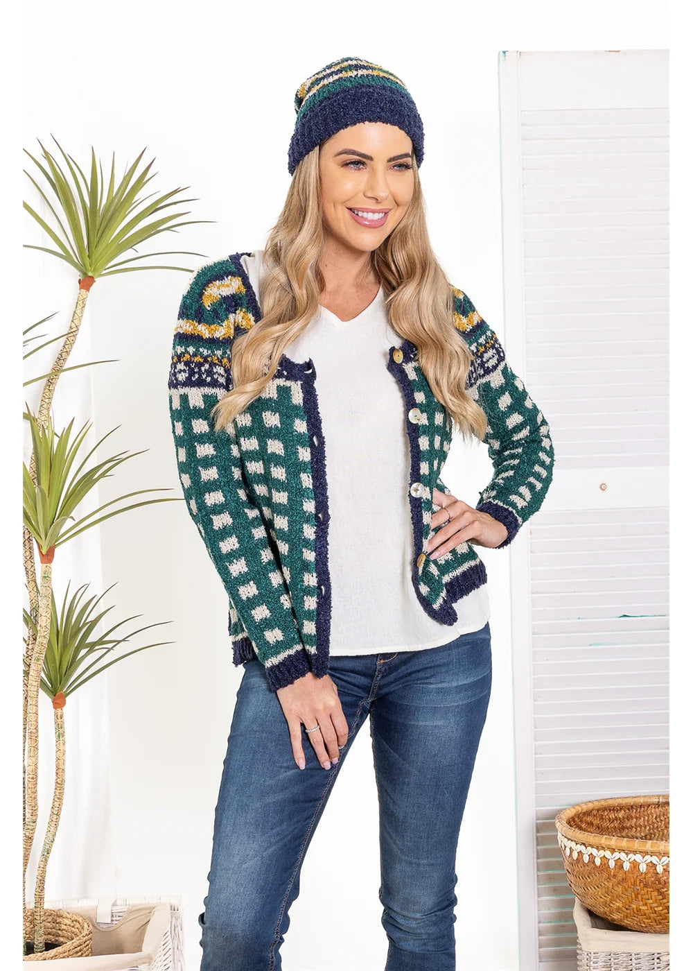 Abi Cardigan, Green/Blue