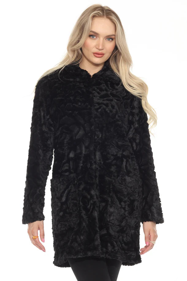 C3223 Faux Fur Coat, Black