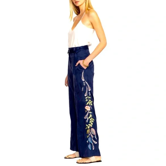 Johnny Was Emika Belted Wide Leg Pant, Navy