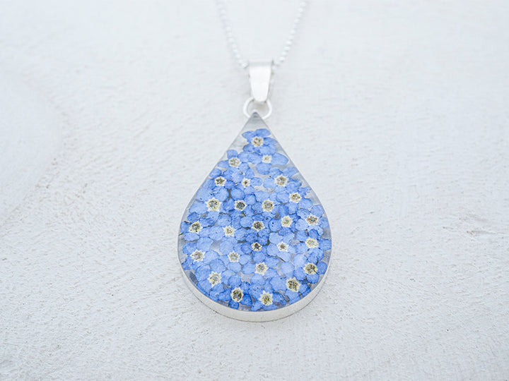Primavera Forget Me Not Necklace, Large Teardrop