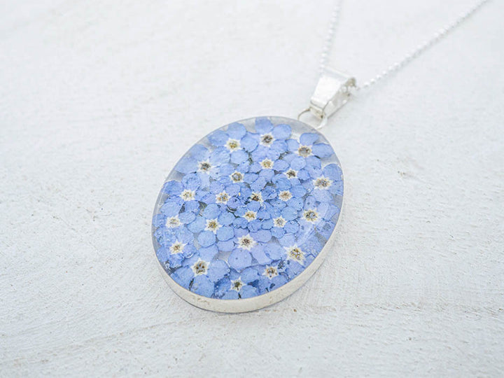 Primavera Forget Me Not Necklace, Large Oval