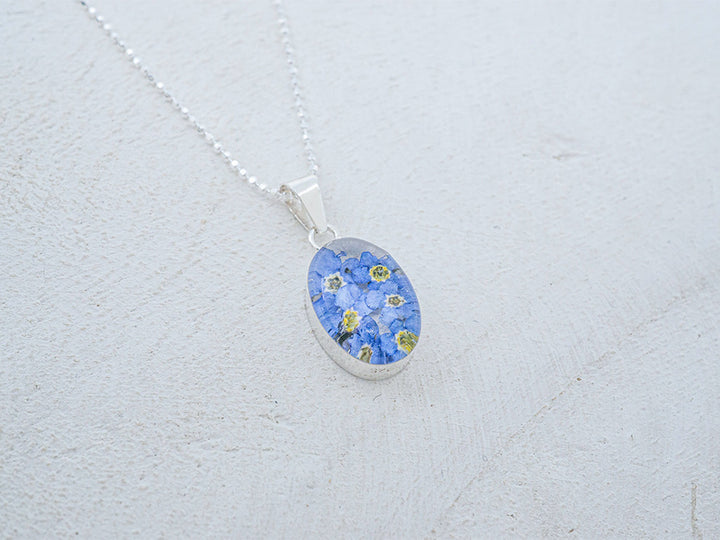 Primavera Forget Me Not Necklace, Small Oval