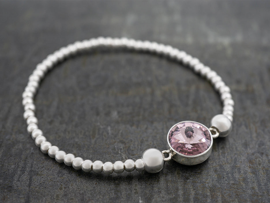 Beaded Stretch Bracelet w/Center Crystal, Lilac
