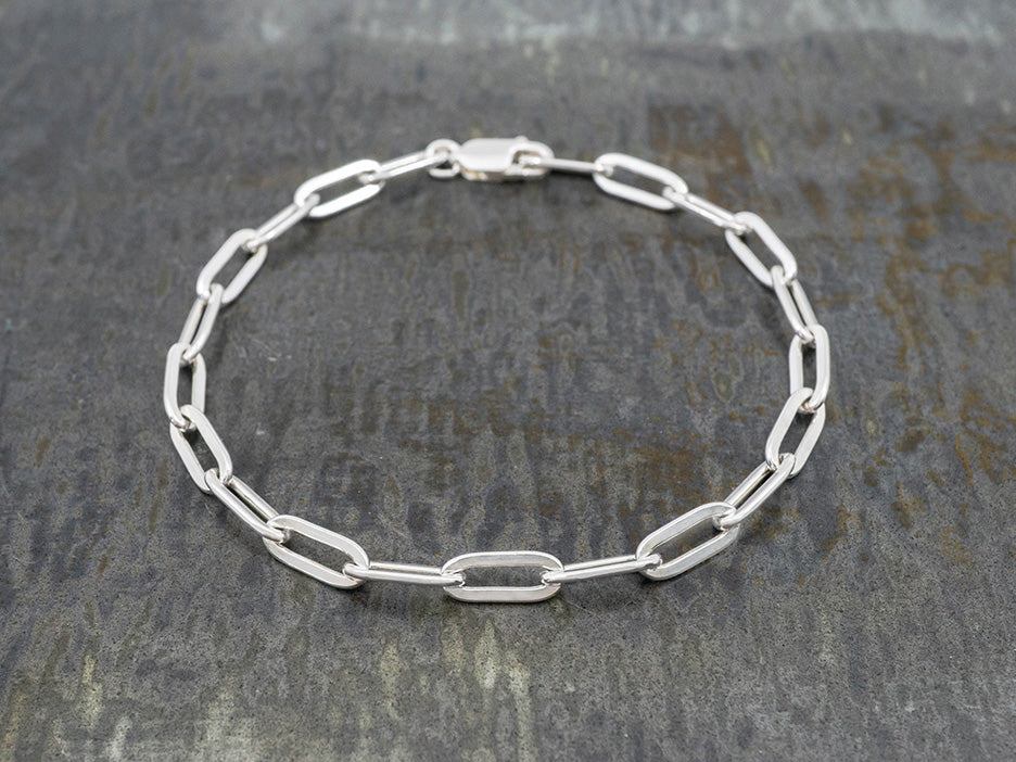 Sterling silver paperclip bracelet with a lobster clasp.