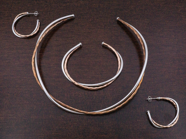 Copper & Silver Twist Hoops