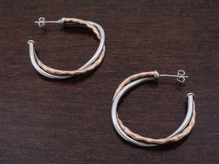 Copper & Silver Twist Hoops