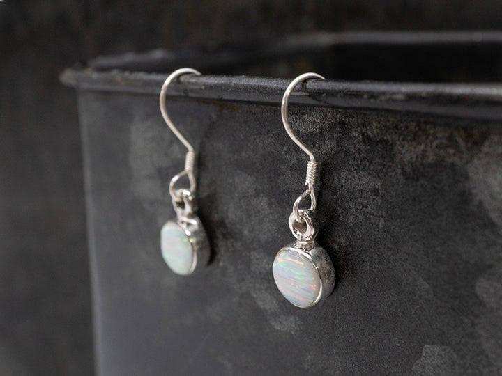 Round Opal Cab on Hook, White
