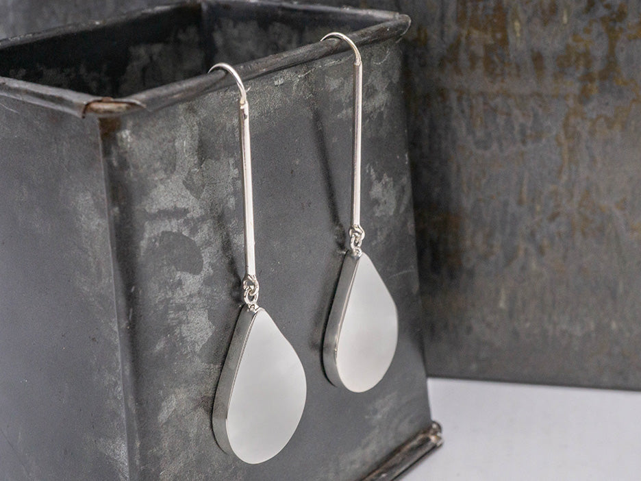 Sterling silver teardrop earring on long drop with hook
