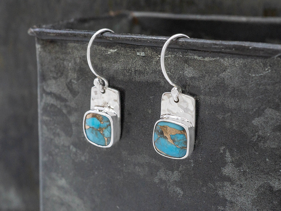 Bronzed Turquoise Cuadrado Earring on Hook