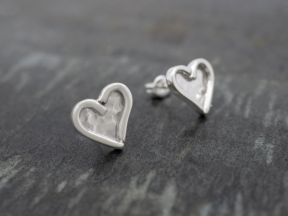 Framed & Hammered Heart Studs