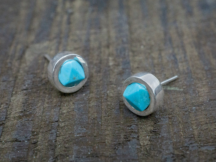 Round Turquoise Solitaire Studs