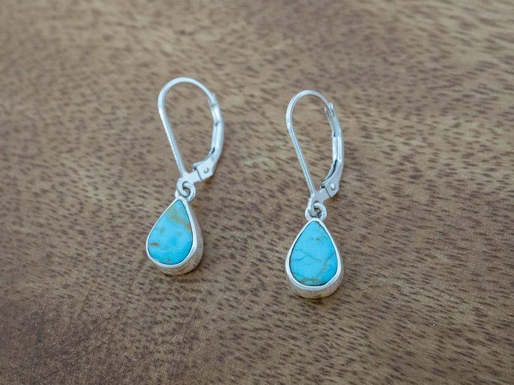 Turquoise Teardrop Earring on Lever Back