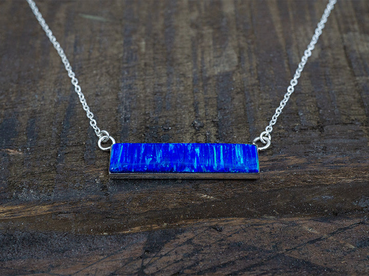 Dark Blue Opal Bar Necklace