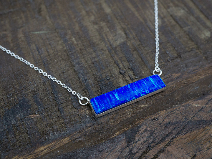 Dark Blue Opal Bar Necklace