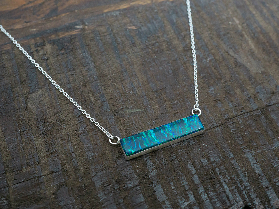 Emerald Green Opal Bar Necklace